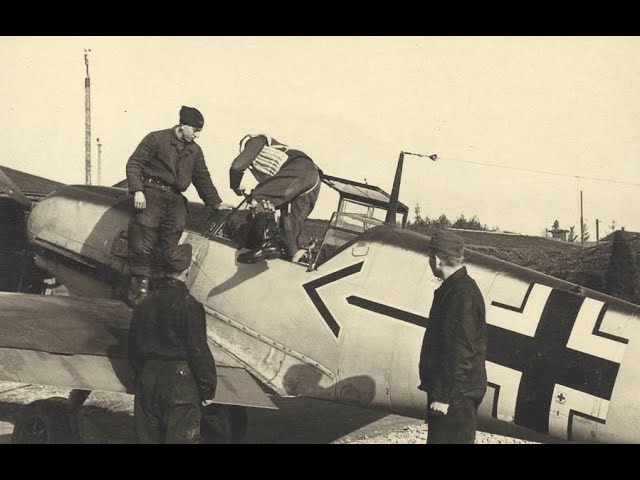 Luftwaffe-personeel bij een Messerschmitt Bf 109, Fliegerhorst Bergen